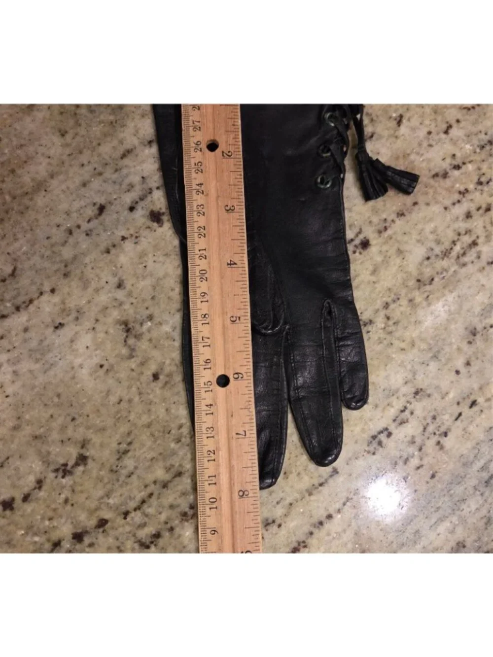 Vintage Womens Size S/M 6.5 Black Leather Gloves Tassle Lace Grommet Biker